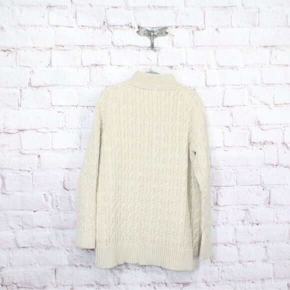 LL Bean Double L Mixed Cable Sweater Button Front Cardigan Cream Medium - Picture 6 of 12